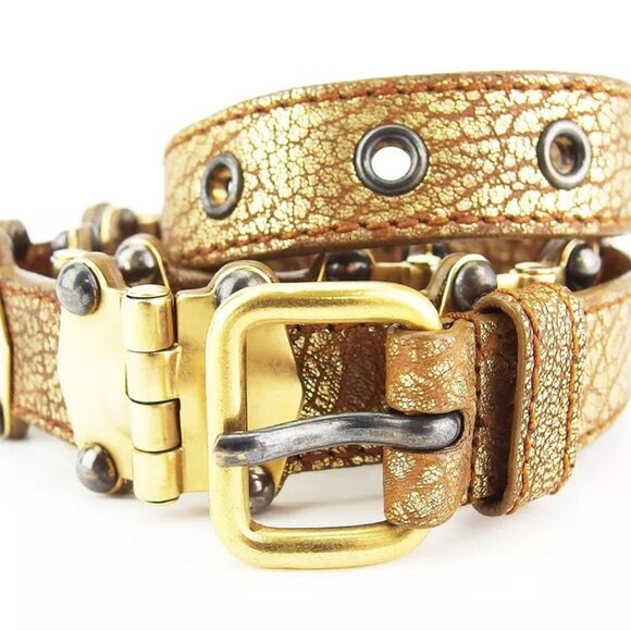 miu miu belt vintage leather ?~ Gold & Silver hardware Authentic USED - Picture 2 of 16